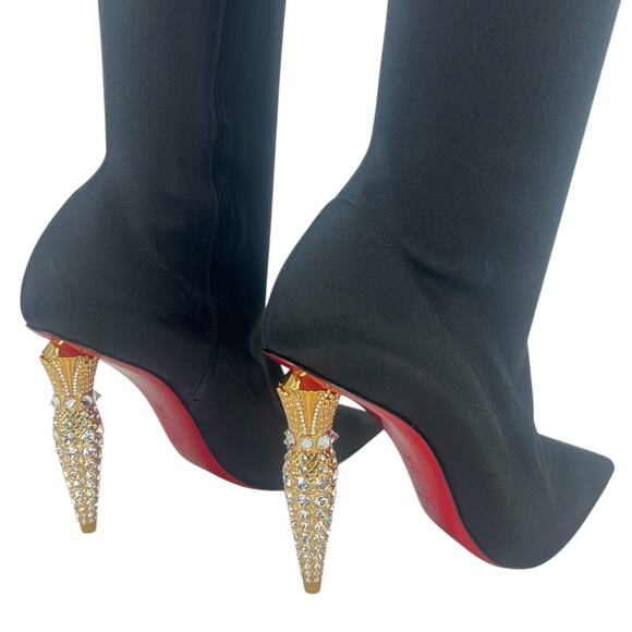Christian Louboutin Black Lipstrass Botta Alta Satin Thigh Boots 100 - Picture 11 of 16